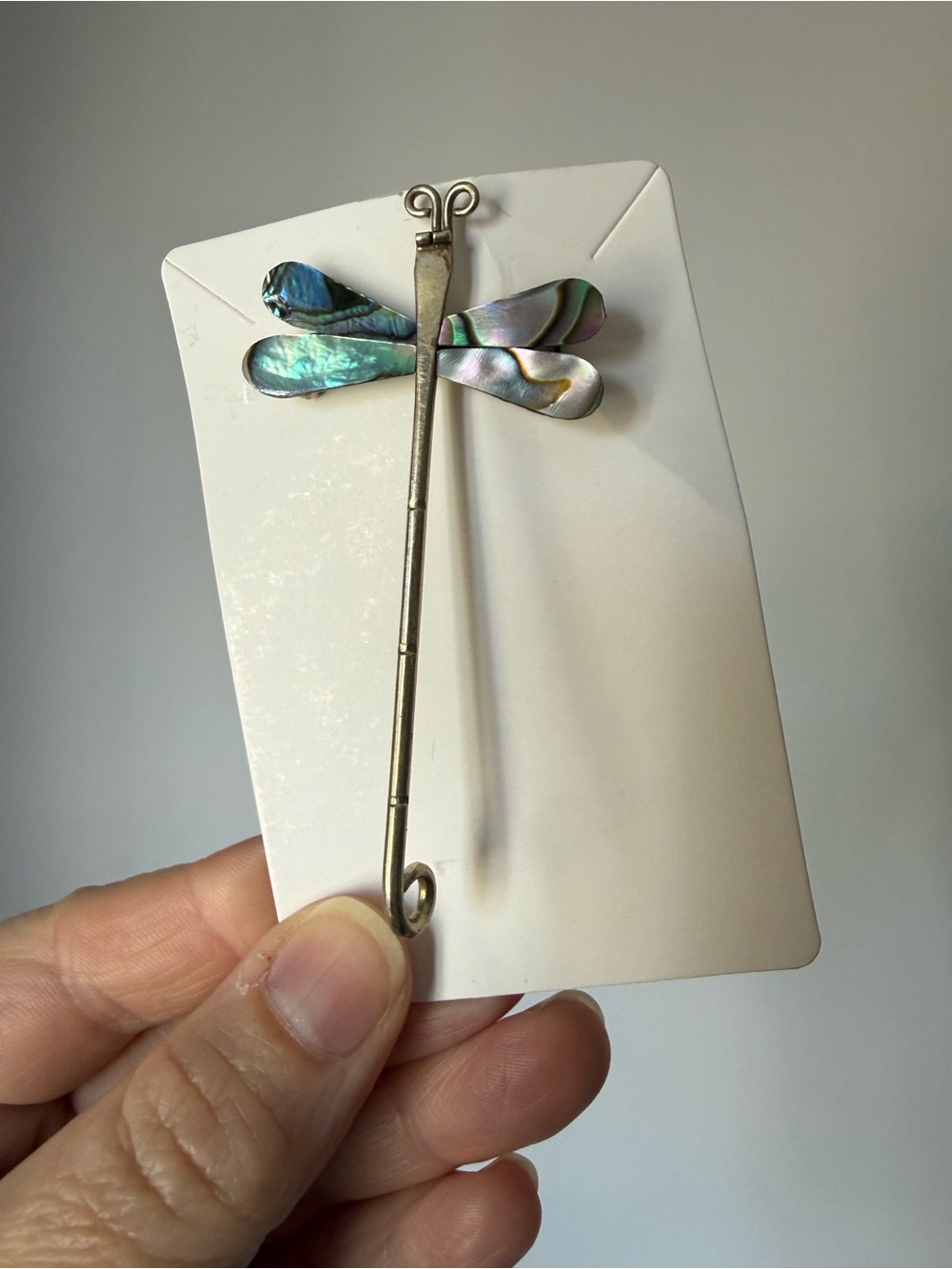 Abalone Dragonfly Stick Pin Brooch - Teal Blue